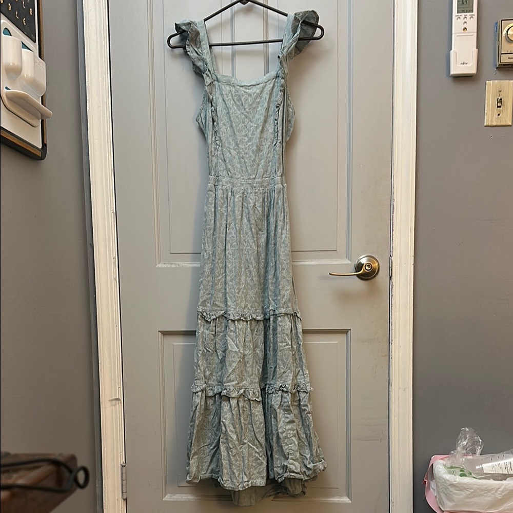 Free People Blue Maxi Sundress with Square Neck